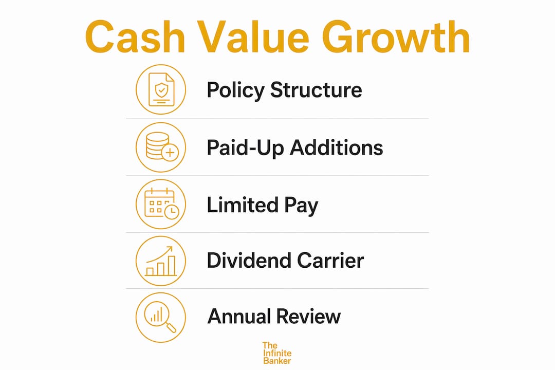 Infographic showing strategies to grow policy cash value