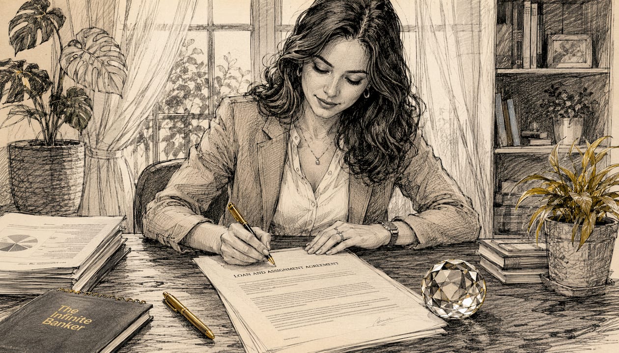 Hands signing policy loan collateral assignment