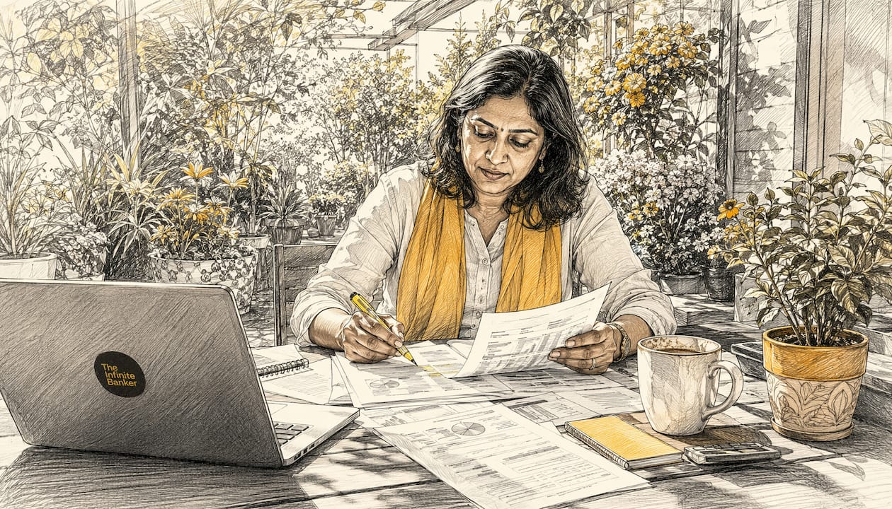 Entrepreneur reviewing financial documents at desk