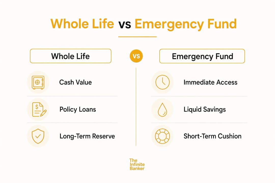 Infographic comparing whole life insurance and emergency fund features