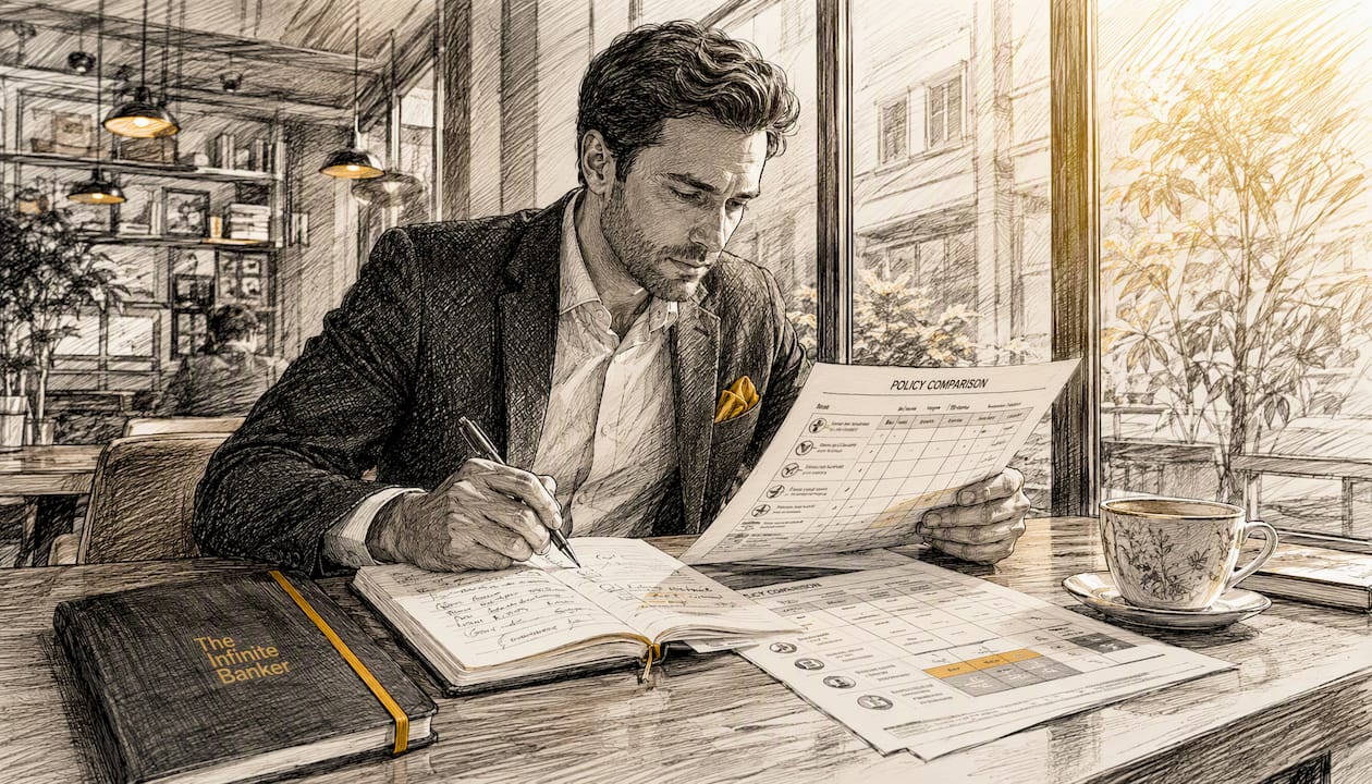Financial advisor reviewing insurance alternatives at desk
