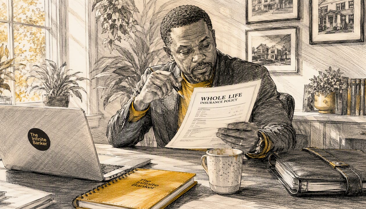 Investor reviewing whole life insurance documents