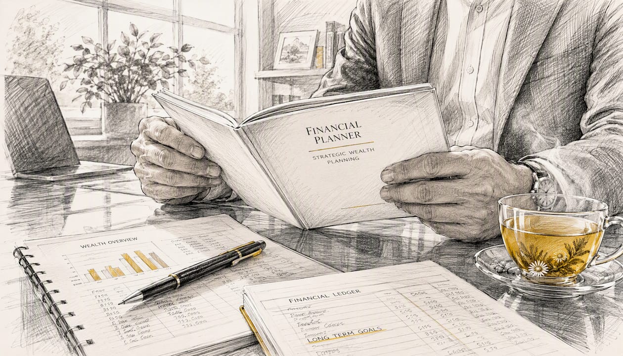 Entrepreneur hands reviewing financial planning documents