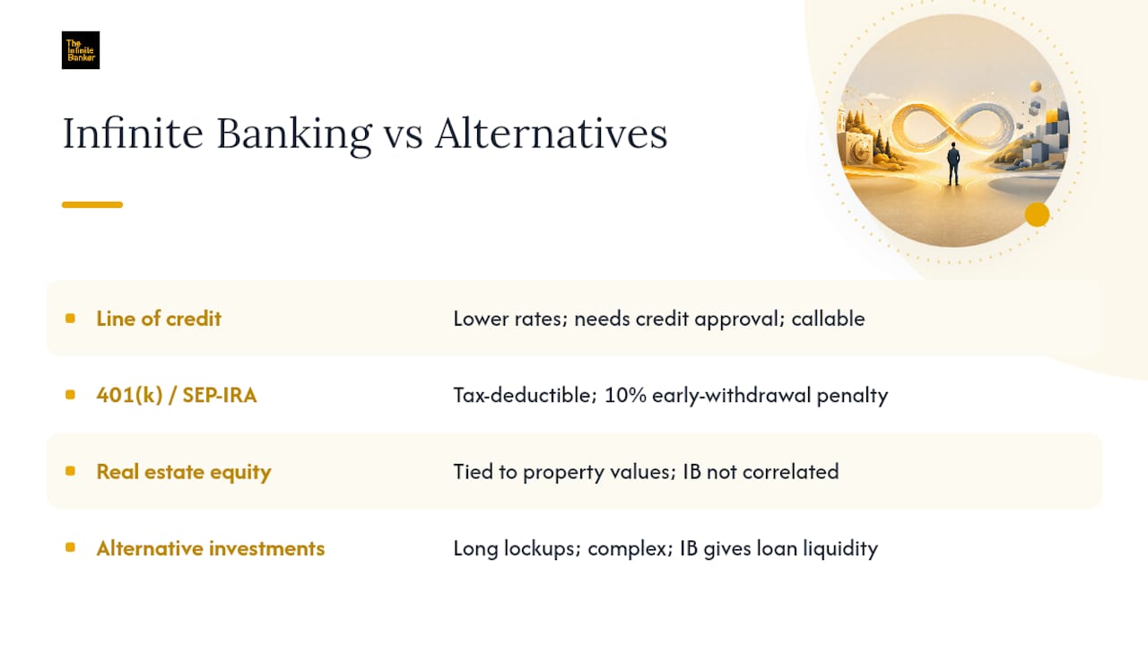 How does Infinite Banking compare to other financing and savings strategies? — overview diagram
