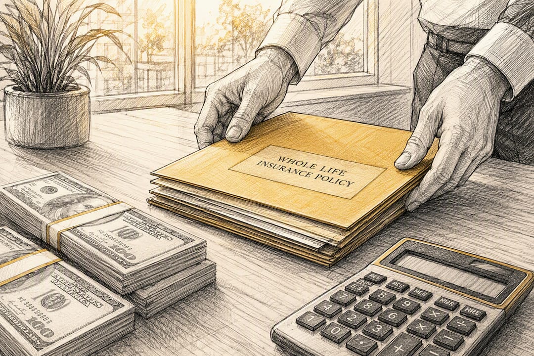 Hands organizing cash and policy folders