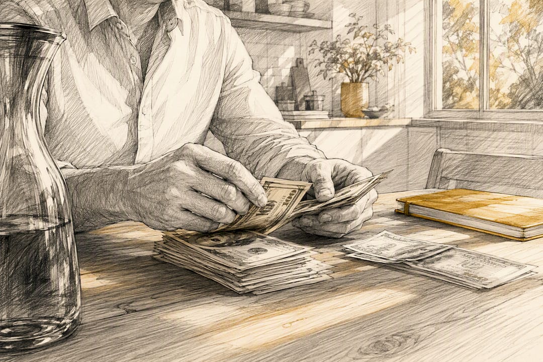 Hands counting cash on desk