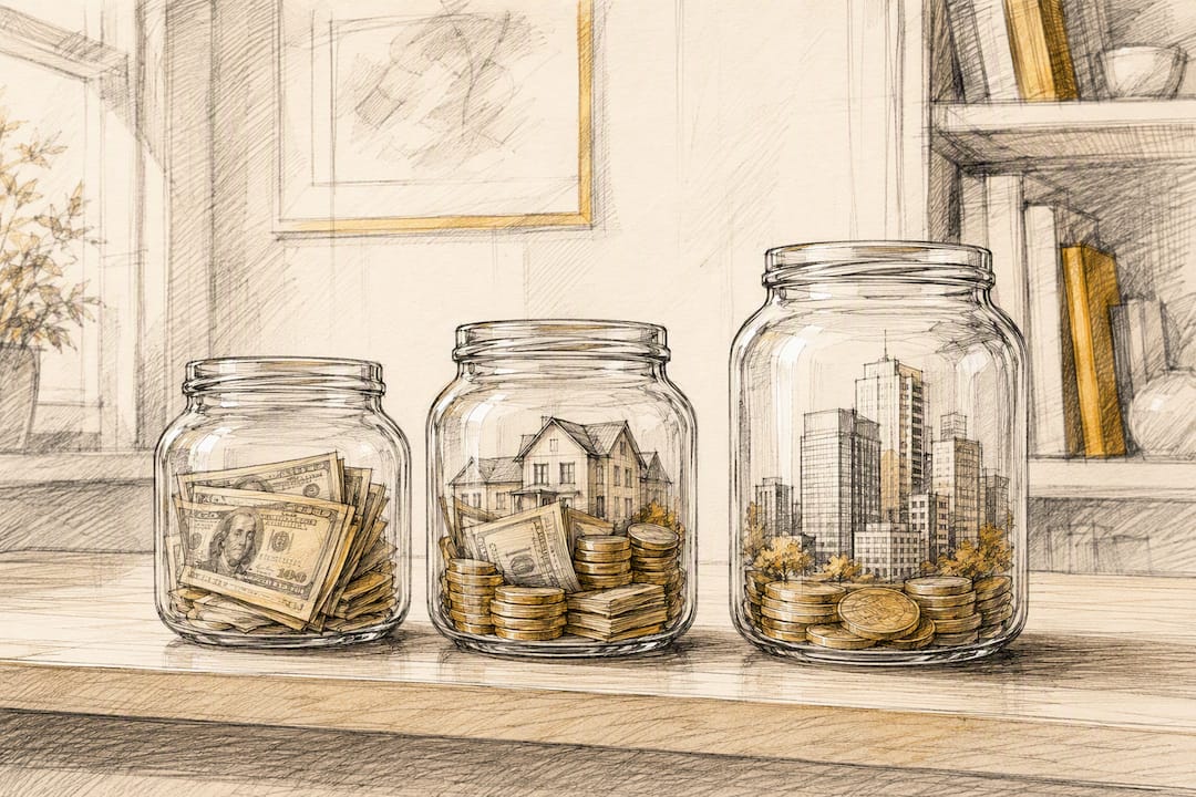 Three glass jars representing cash reserve tiers
