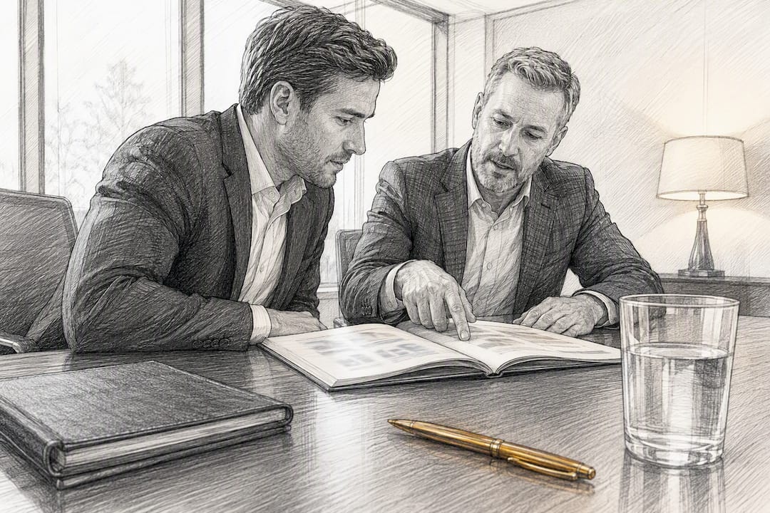 Entrepreneur reviewing limited-pay policy schedules