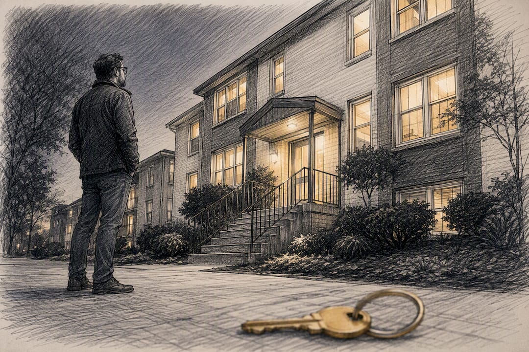 Investor viewing a rental property at dusk