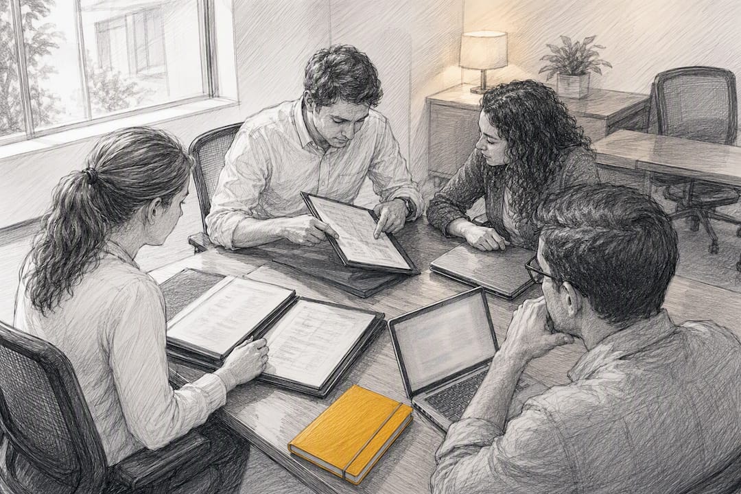 Trainees reviewing insurance underwriting cases
