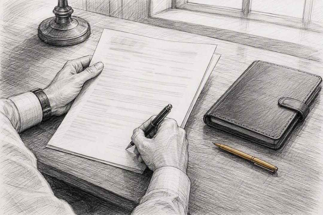 Business owner signing policy change paperwork
