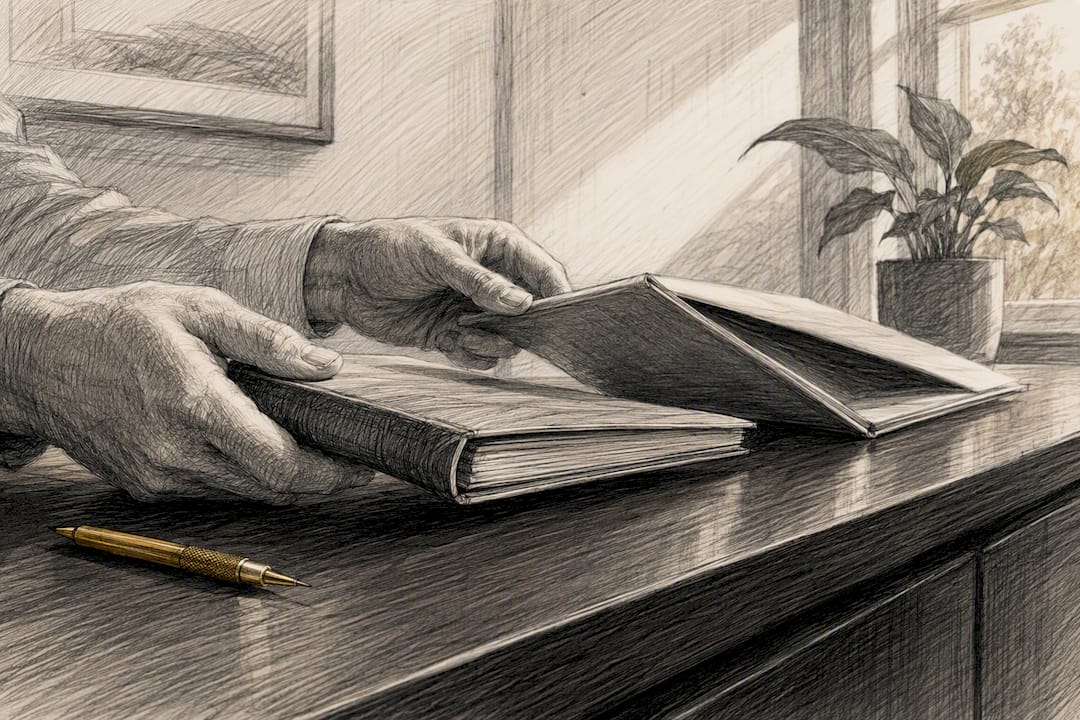 Entrepreneur reviewing life insurance policy records