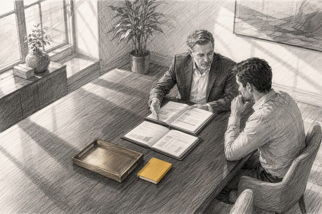 Investor comparing policy benefits with advisor