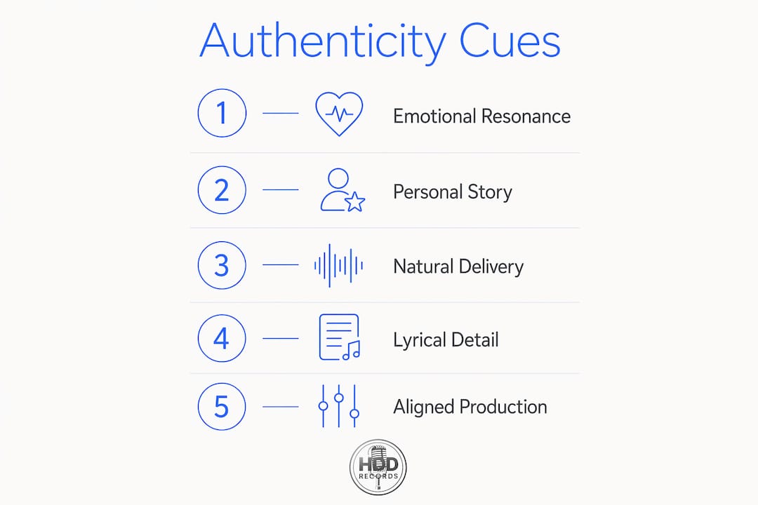 Infographic showing authenticity cues in songwriting