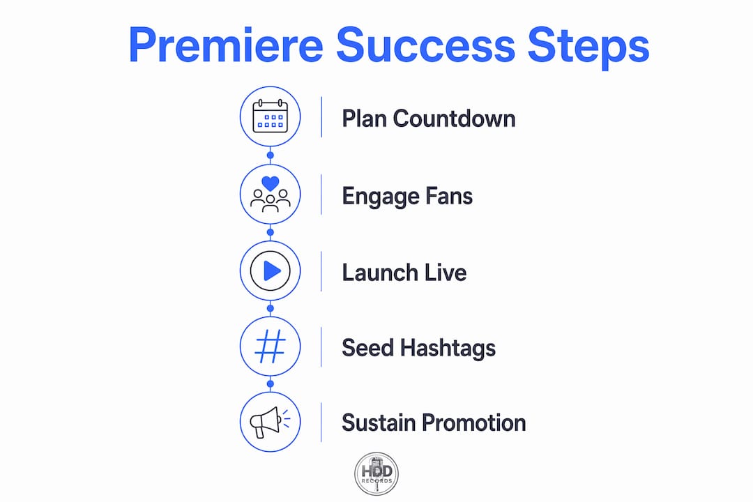 Infographic illustrating steps for a successful music premiere
