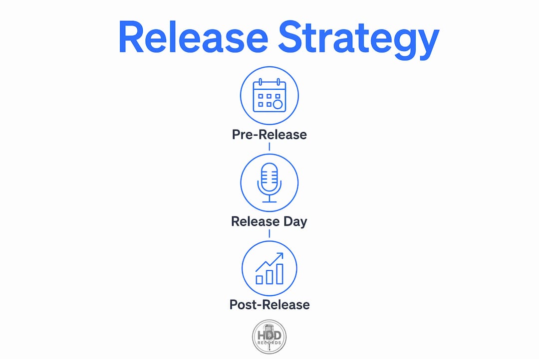 Infographic illustrating three-phase music release strategy