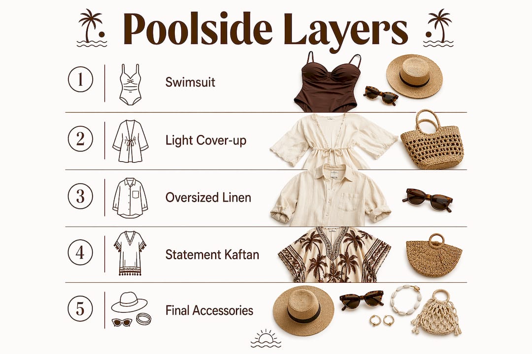 Infographic showing poolside layering steps