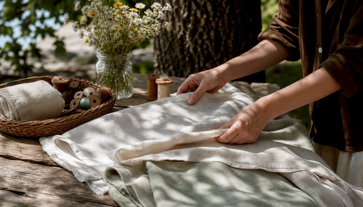 Hands feeling natural summer fabric swatches