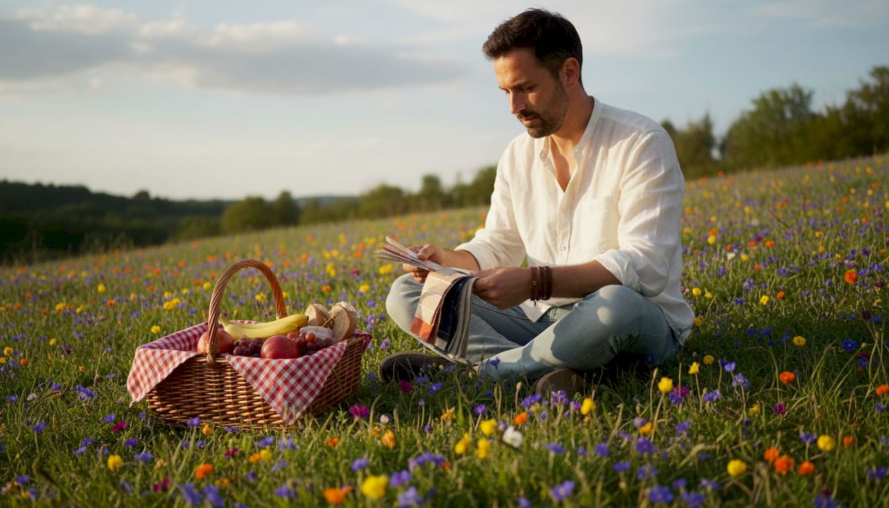 Man choosing color palette for outdoor event