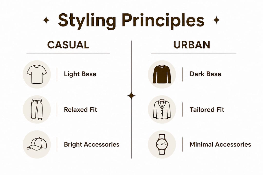 Infographic comparing casual and urban tropical print styling