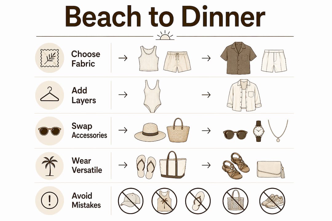 Infographic with beach to dinner transition steps