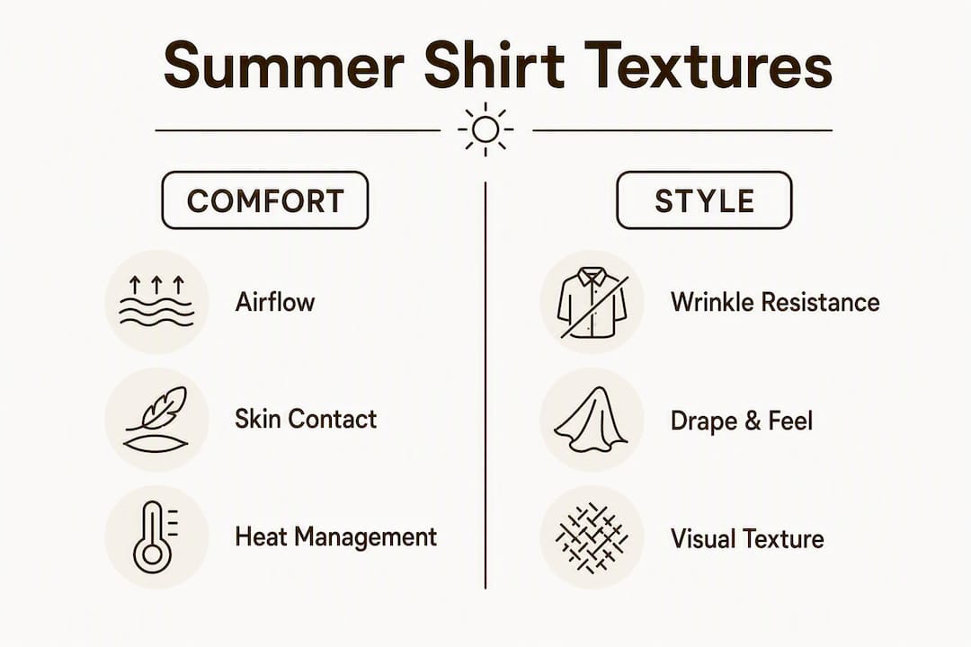 Infographic of summer shirt textures categorizing comfort and style