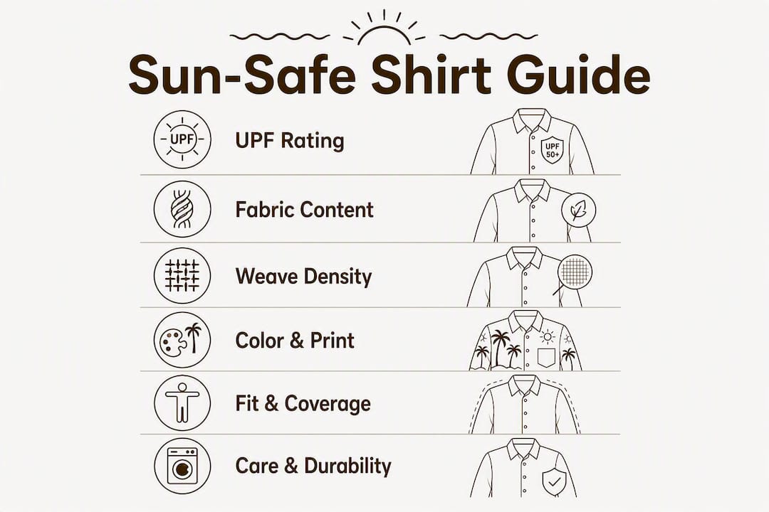 Infographic showing sun-safe shirt buying steps