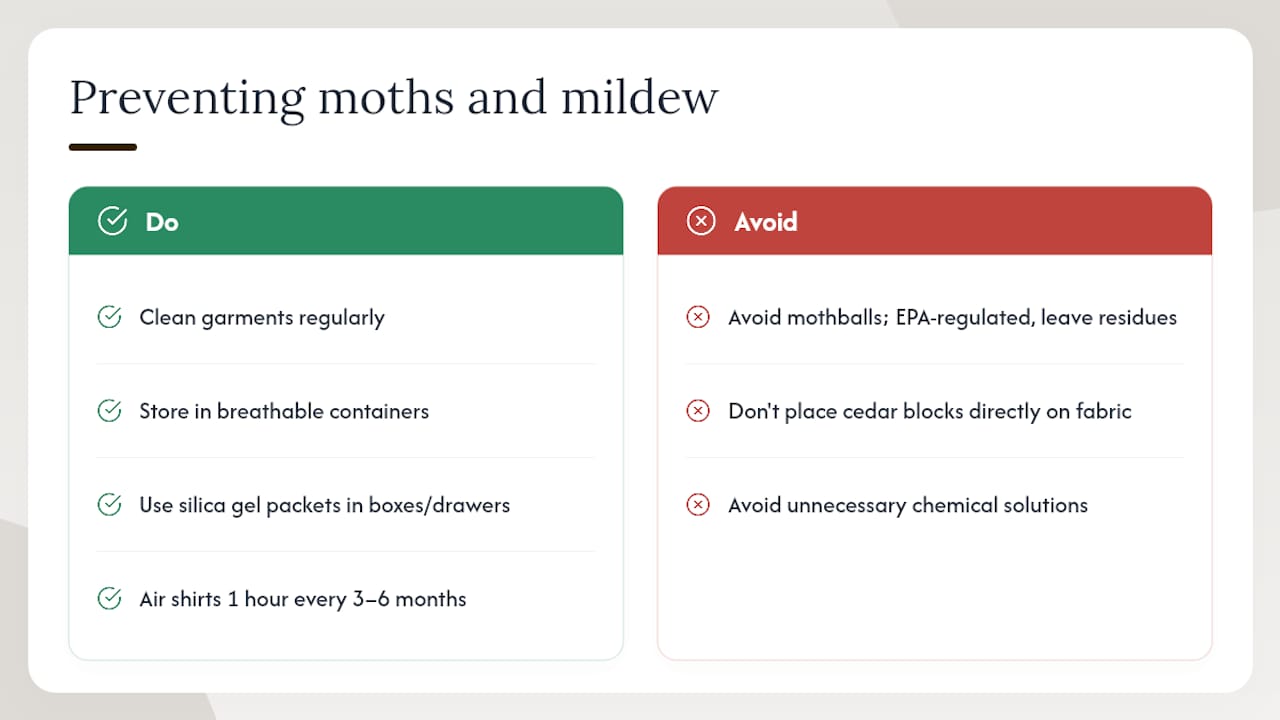 How to prevent moths, mildew, and stale odors safely — overview diagram