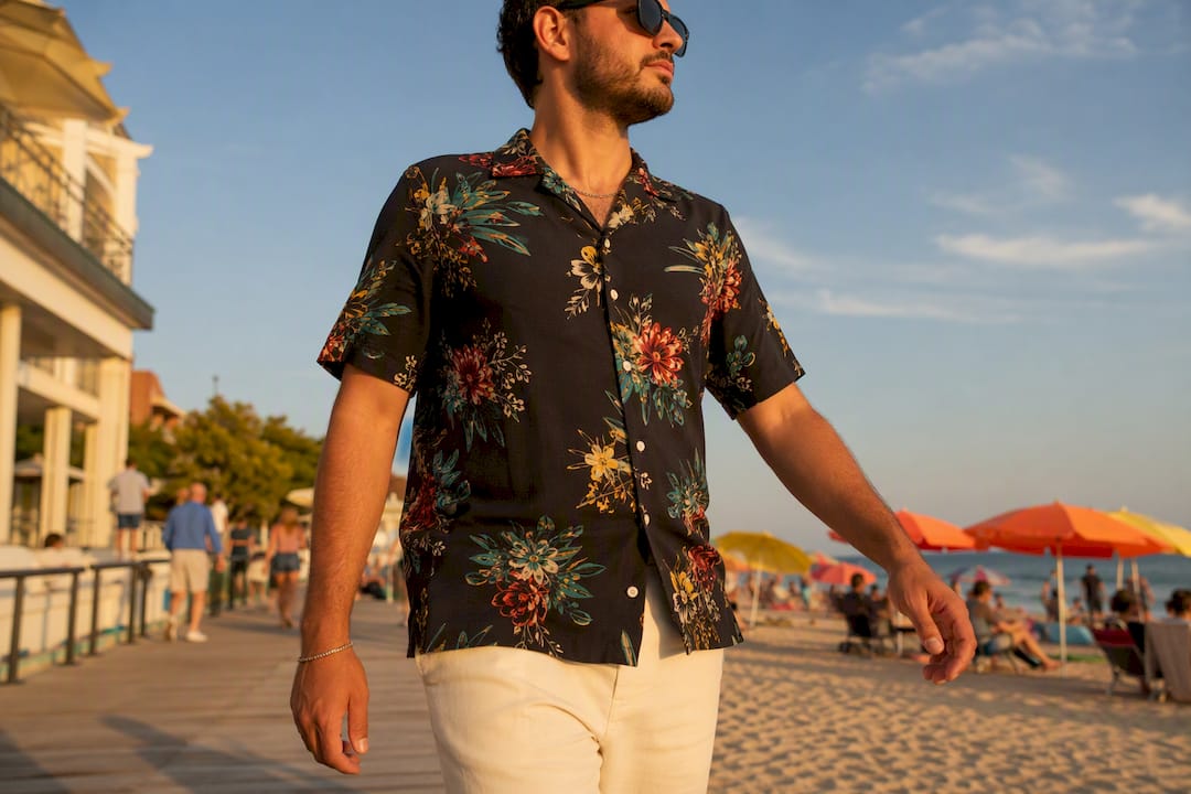 Man walking in quick-dry synthetic tropical shirt