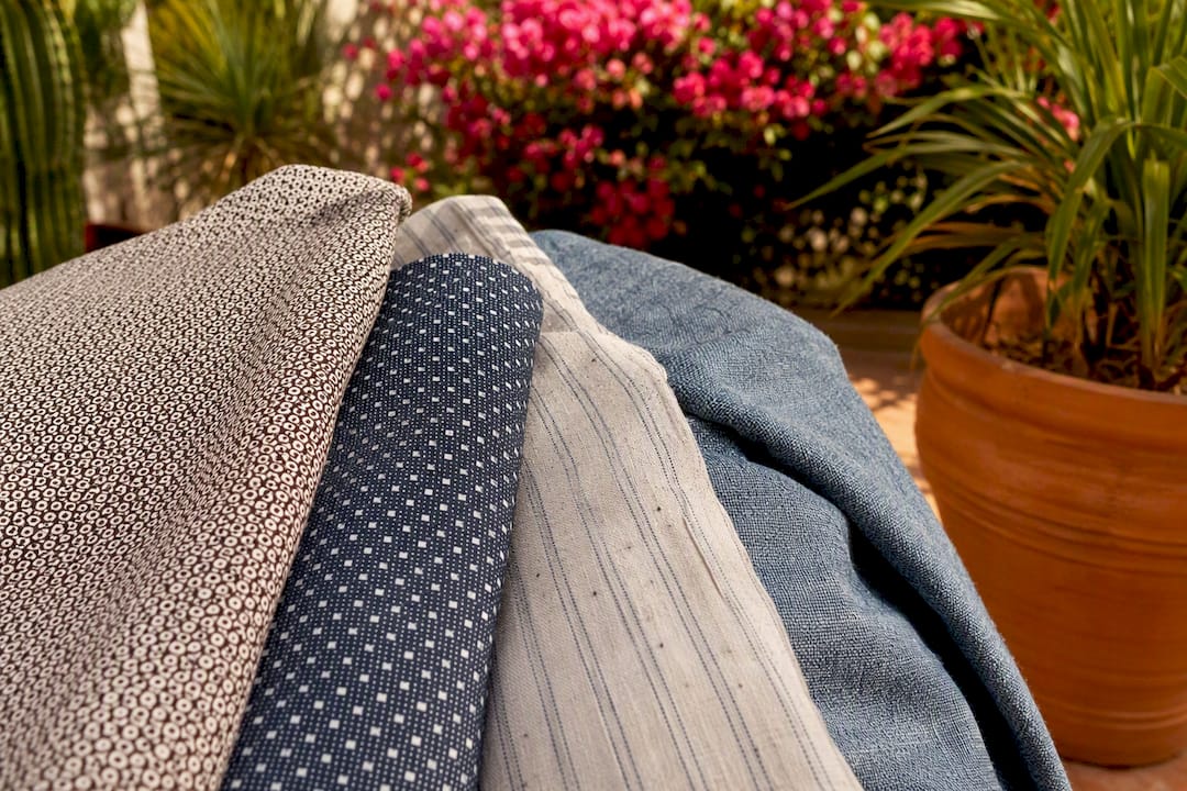 Close-up of textured summer fabrics fabrics like seersucker