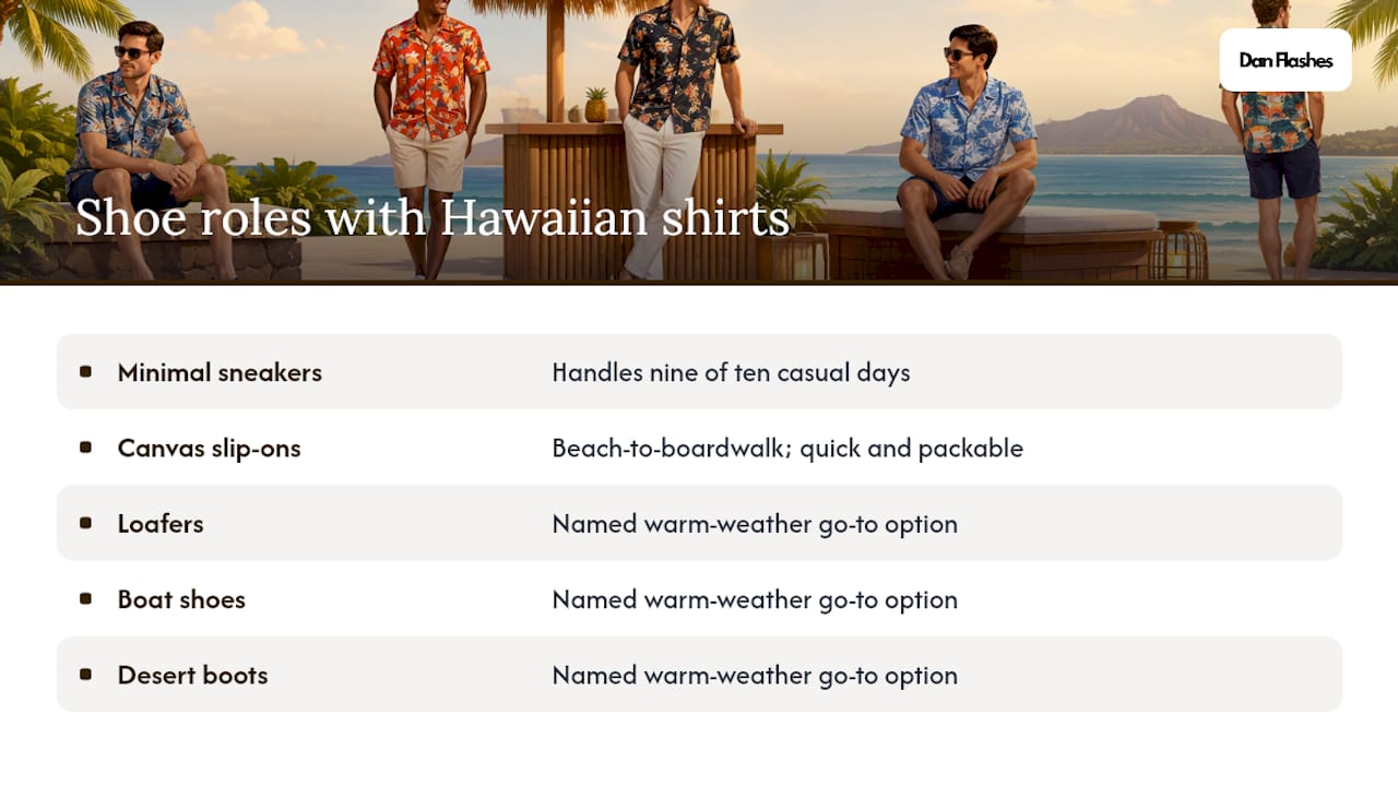 Comparison of casual shoes for Hawaiian shirts