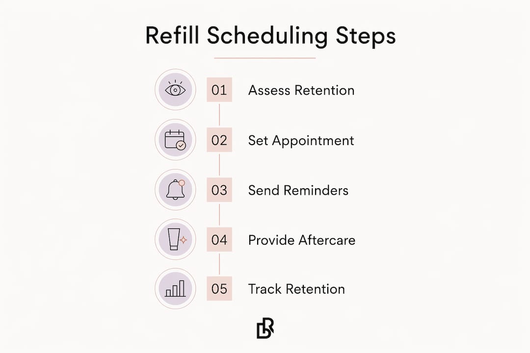 Infographic outlining lash refill scheduling steps
