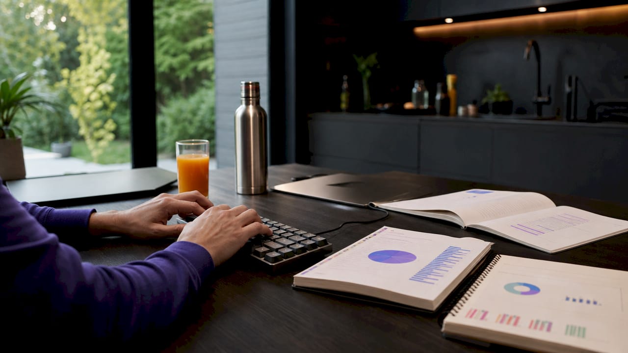 Hands typing predictive analytics data