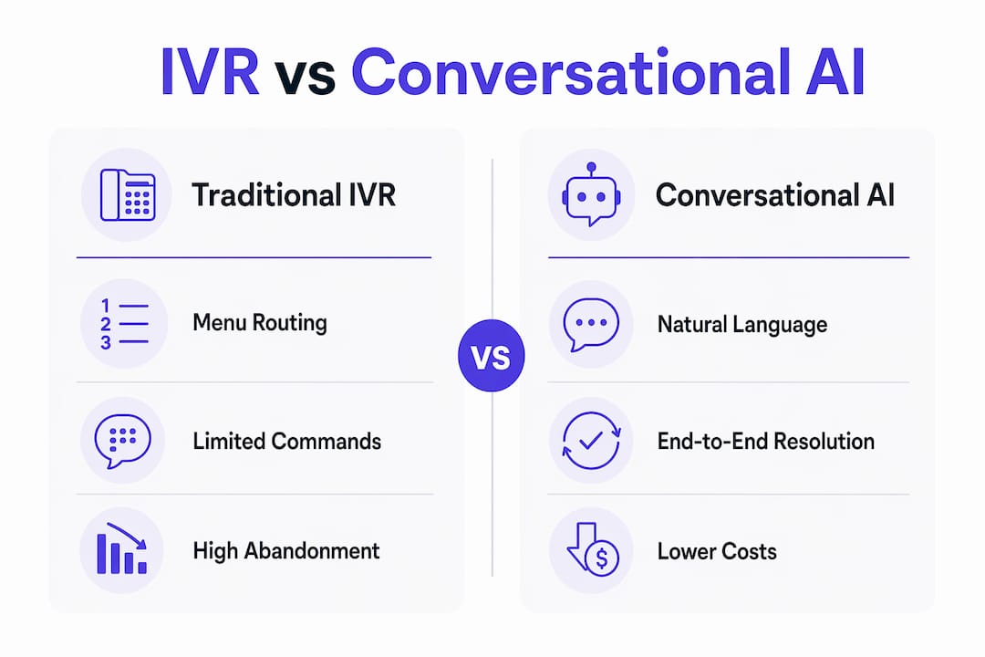 Infographic comparing IVR and conversational AI features
