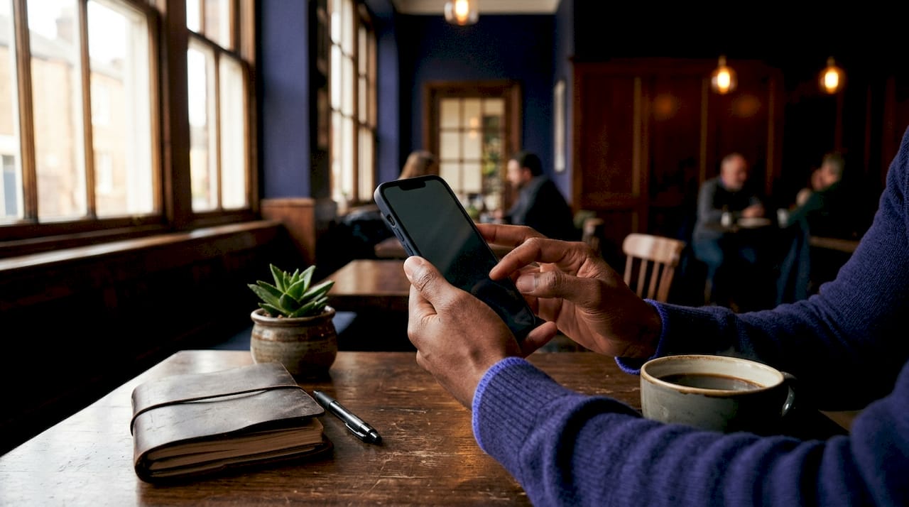 Hands holding smartphone using IVR menu