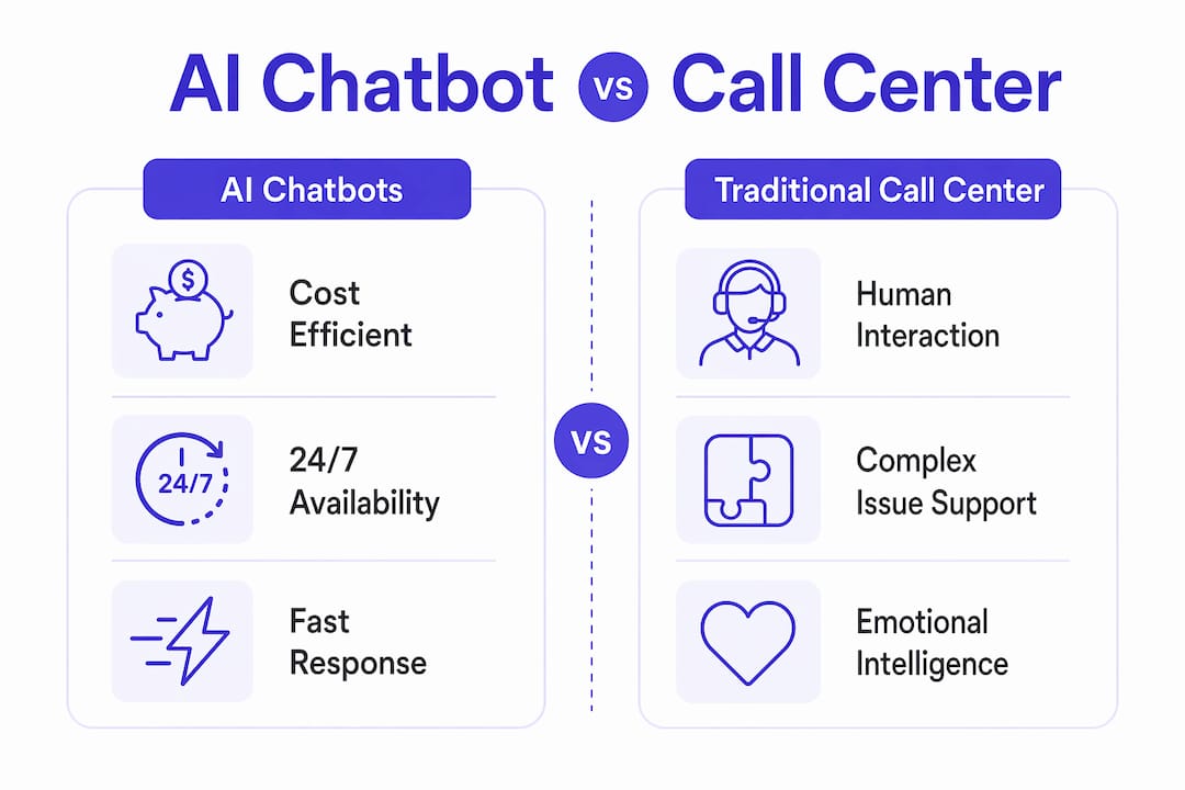 Comparison infographic of AI chatbots and call centers