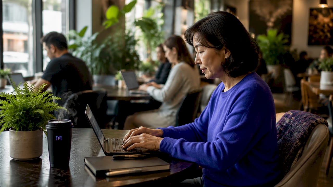 Woman working on chatbot management keyboard
