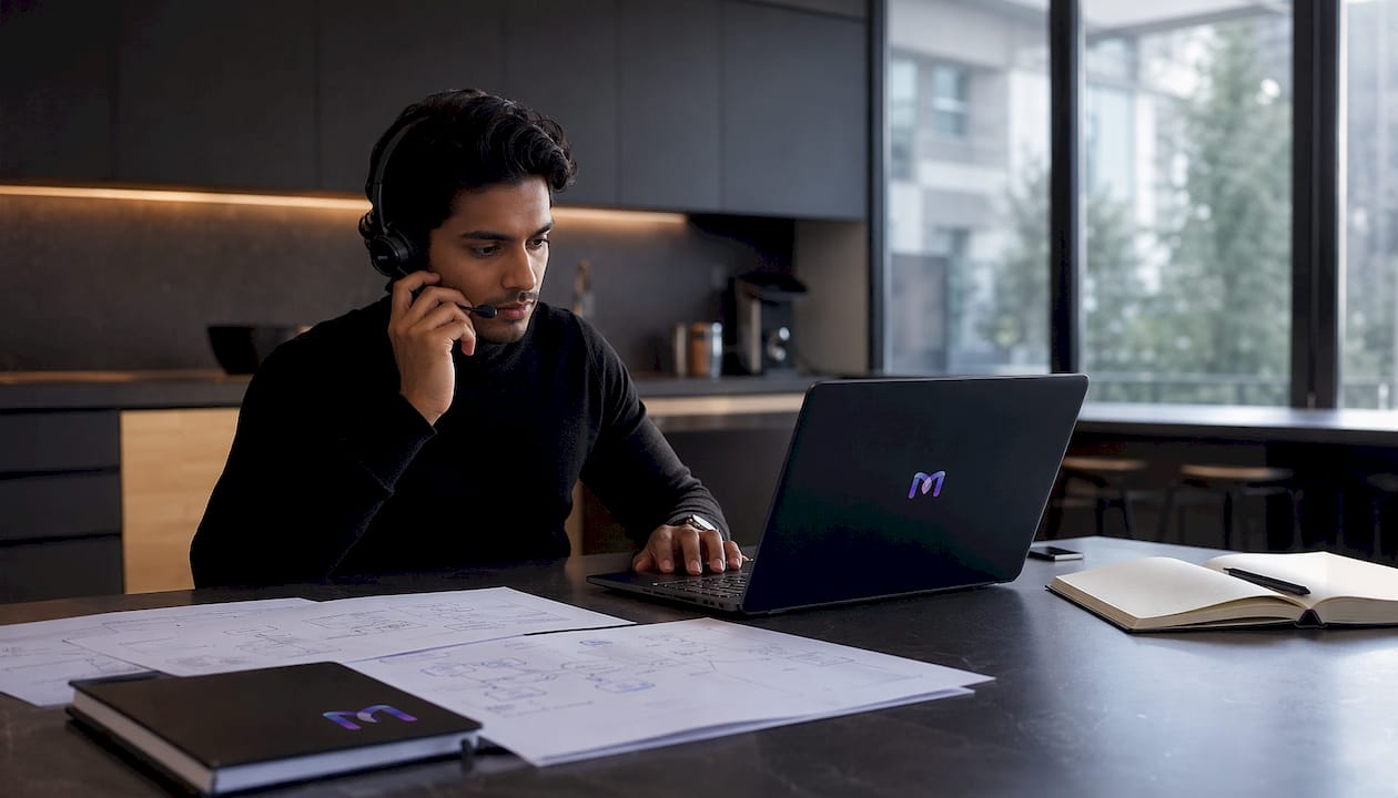 Engineer configuring AI assistant at desk