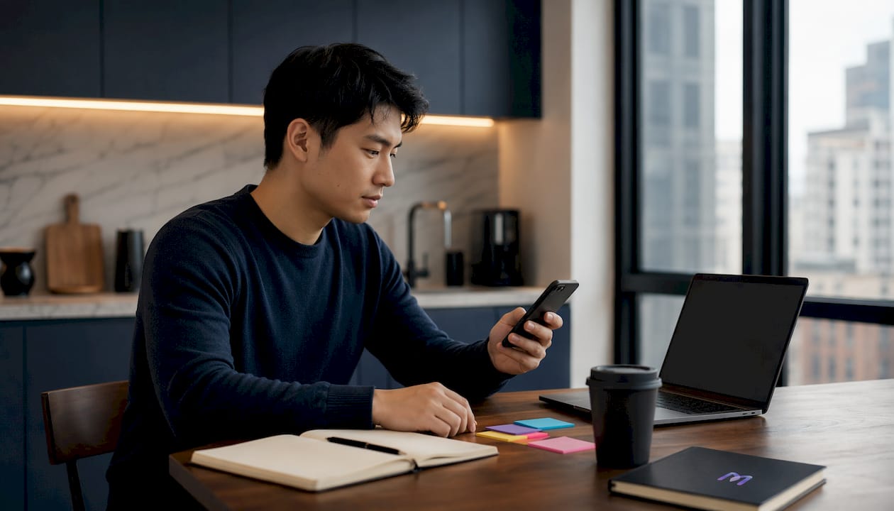 Overhead desk with phone MFA push notification