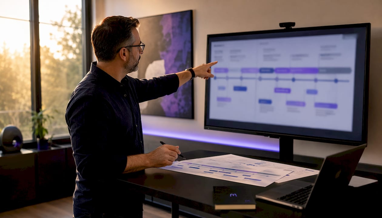 Project manager presenting AI rollout timeline