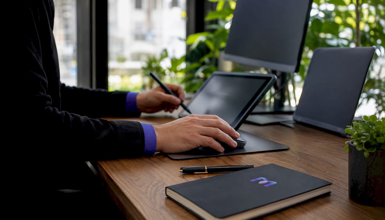 Hands interacting with AI and CRM interfaces
