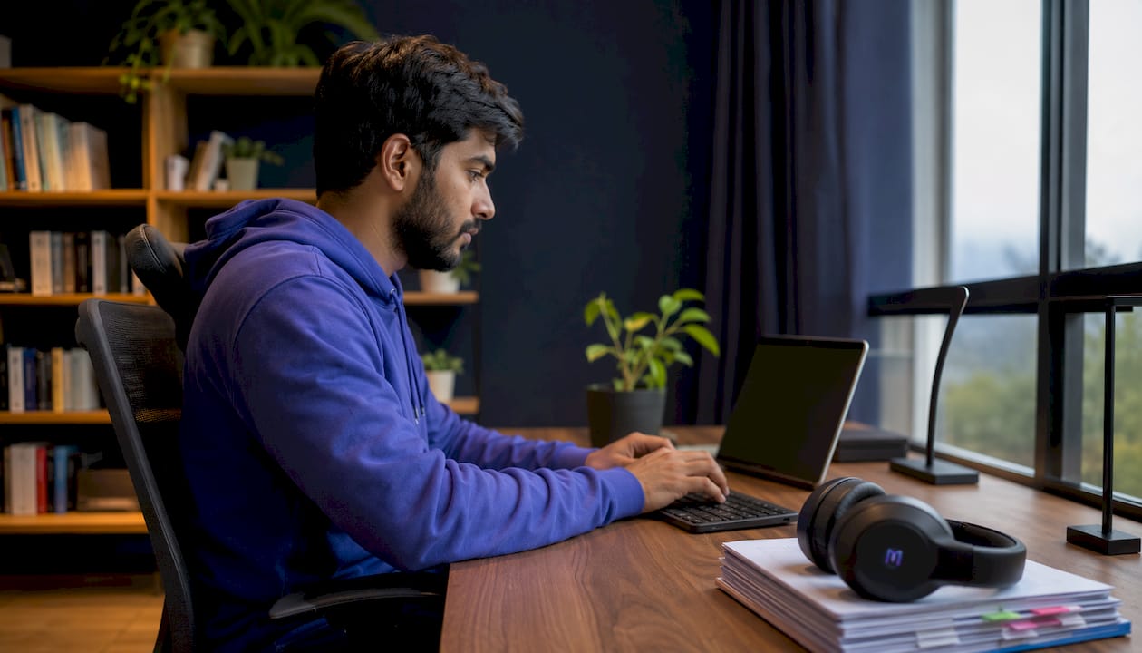 Hands typing on keyboard analyzing conversation data