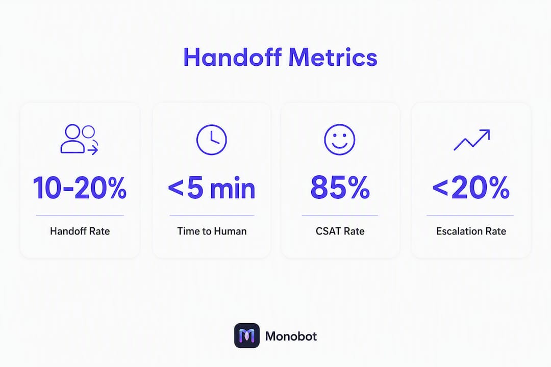 Infographic showing key AI human handoff performance metrics