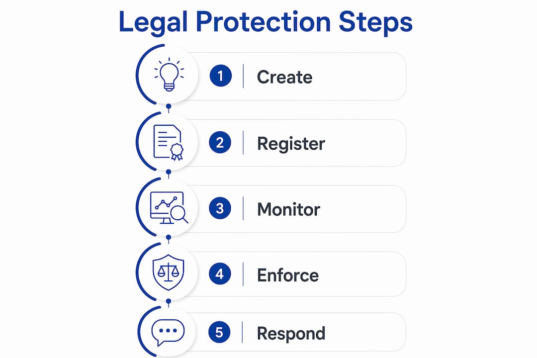 Infographic illustrating legal protection steps for content creators