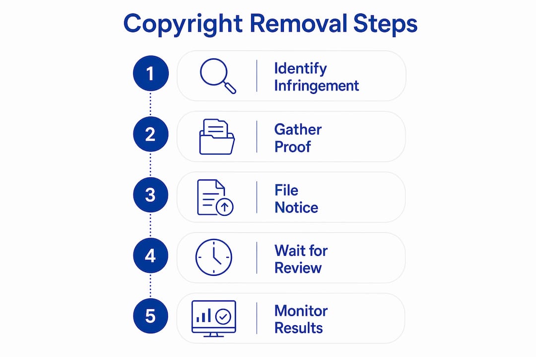 Infographic showing step-by-step Google copyright removal process