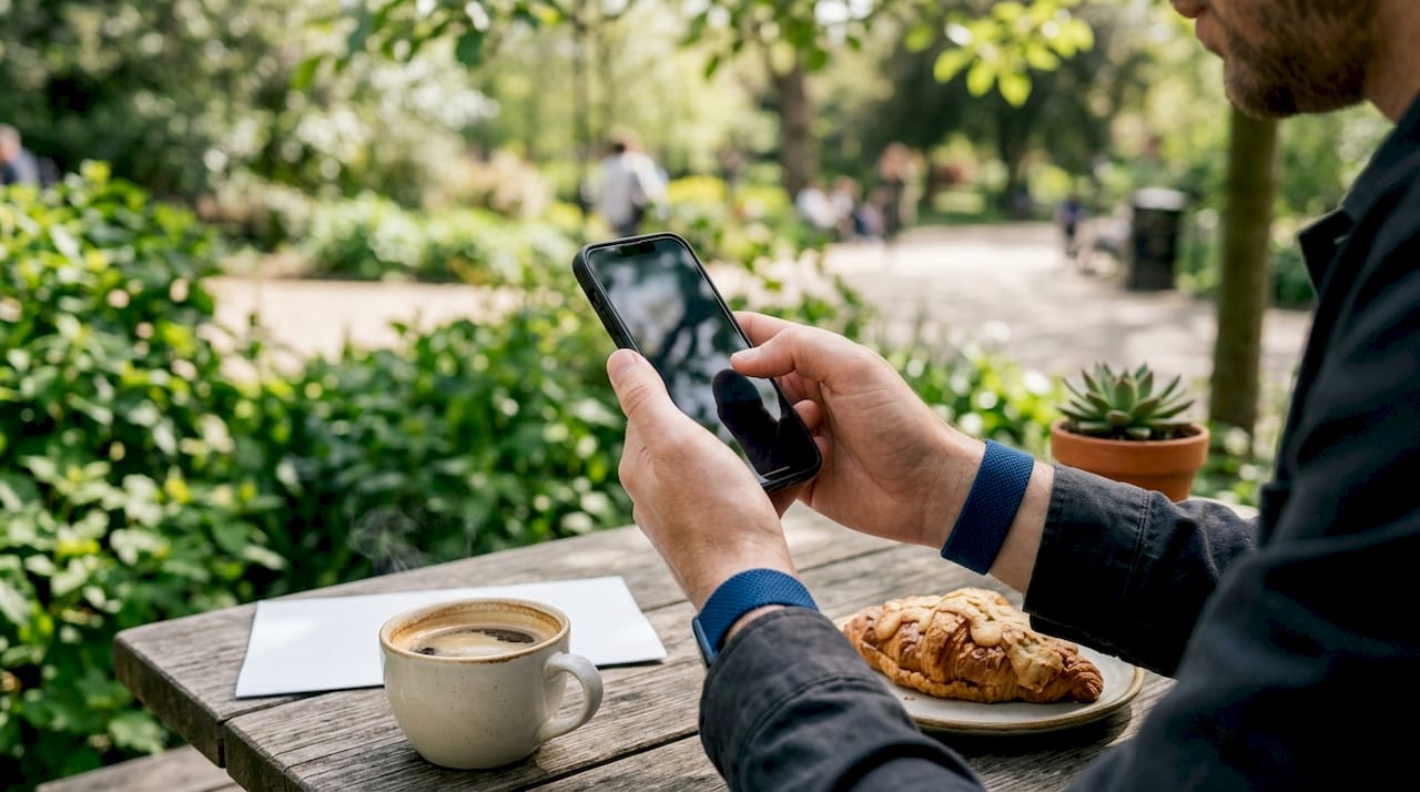 Hands scrolling social media on smartphone