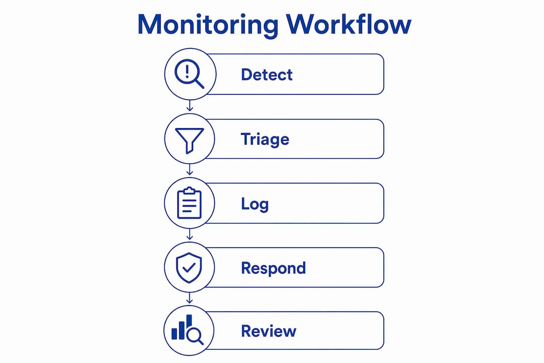 Infographic outlining content theft monitoring steps
