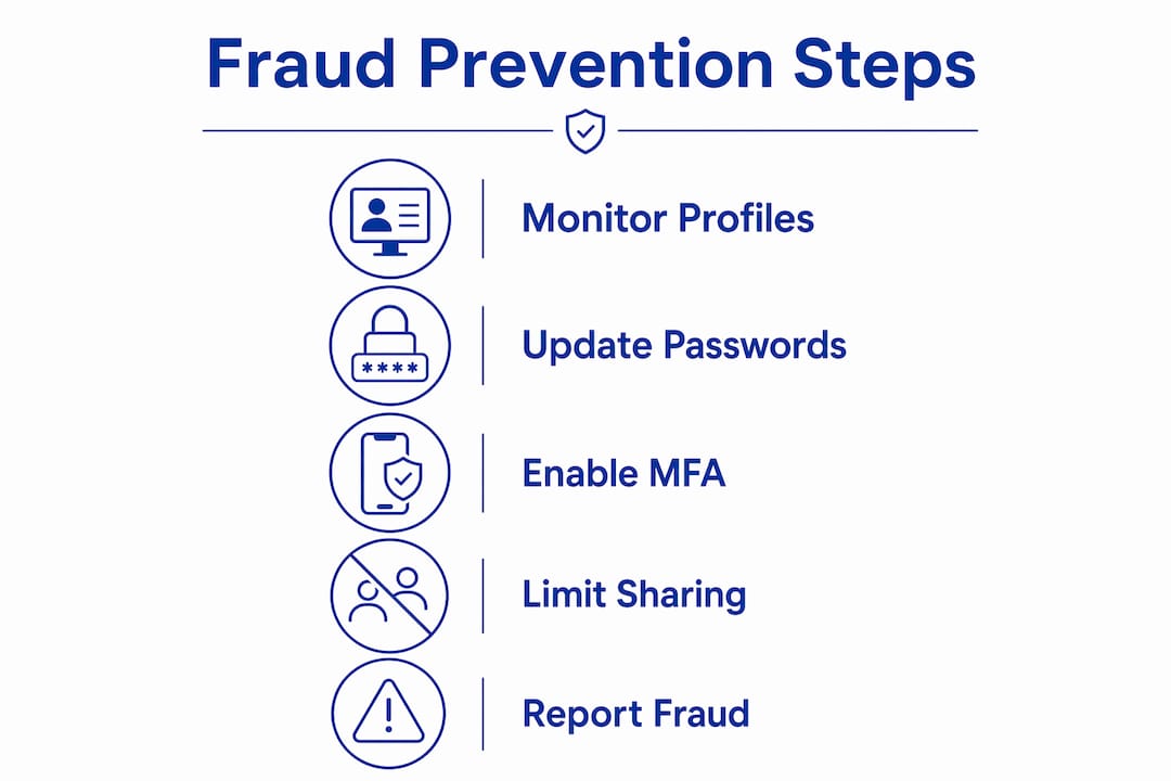 Infographic illustrating steps to prevent social media identity fraud