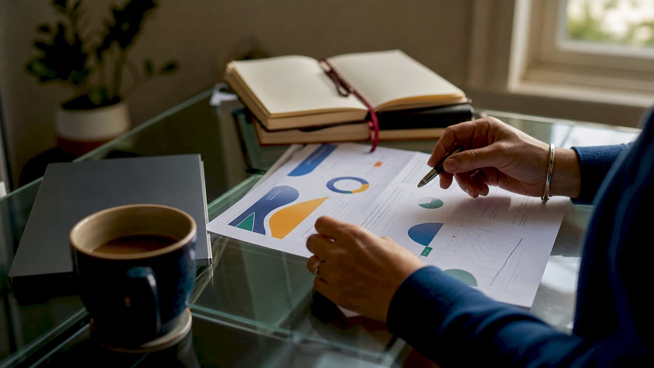 Overhead view of hands reviewing personal data broker profile