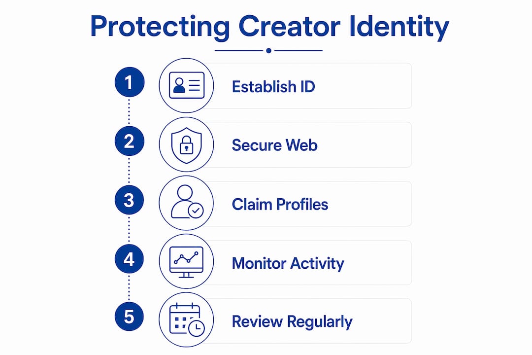 Infographic illustrating five steps to protect creator digital identity